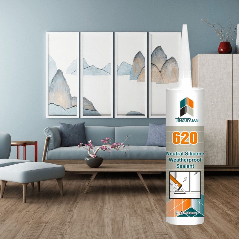 Cartucho de sellador de silicona neutra Topsen 620 y pistola aplicadora de grado profesional, ideales para sellar juntas en baños y cocinas.