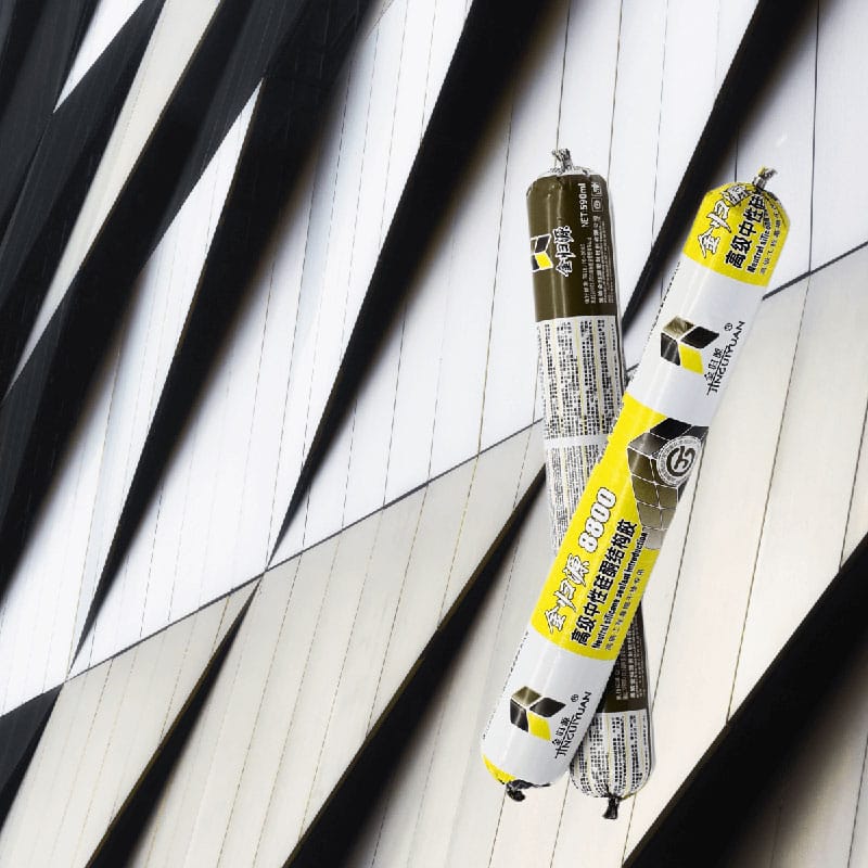 Sellador de silicona estructural Topsen 8800, adhesivo de altas prestaciones para muros cortina, diseñado para fachadas exteriores y acristalamiento estructural.
